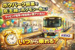 ポケパーク開業で京王線がポケモン一色に！ラッピング電車や駅装飾が激アツすぎる！いつから乗れる？