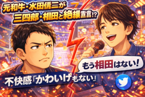 元和牛の水田信二が三四郎・相田周二との関係について「もうない」と発言し話題に。ラジオでの悪口に不快感を示した理由や番組での発言内容をまとめました。