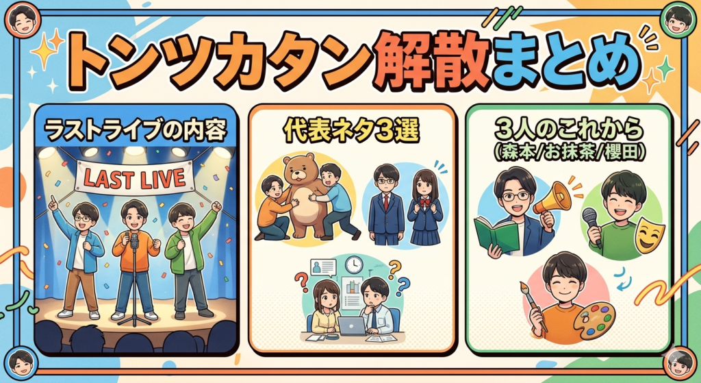 トンツカタン解散まとめ｜ラストライブの内容・代表ネタ3選・3人のこれから（森本/お抹茶/櫻田）