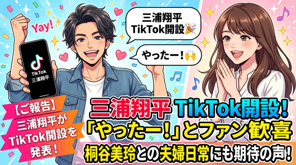 【ご報告】三浦翔平がTikTok開設を発表！「やったー！」とファン歓喜　桐谷美玲との夫婦日常にも期待の声