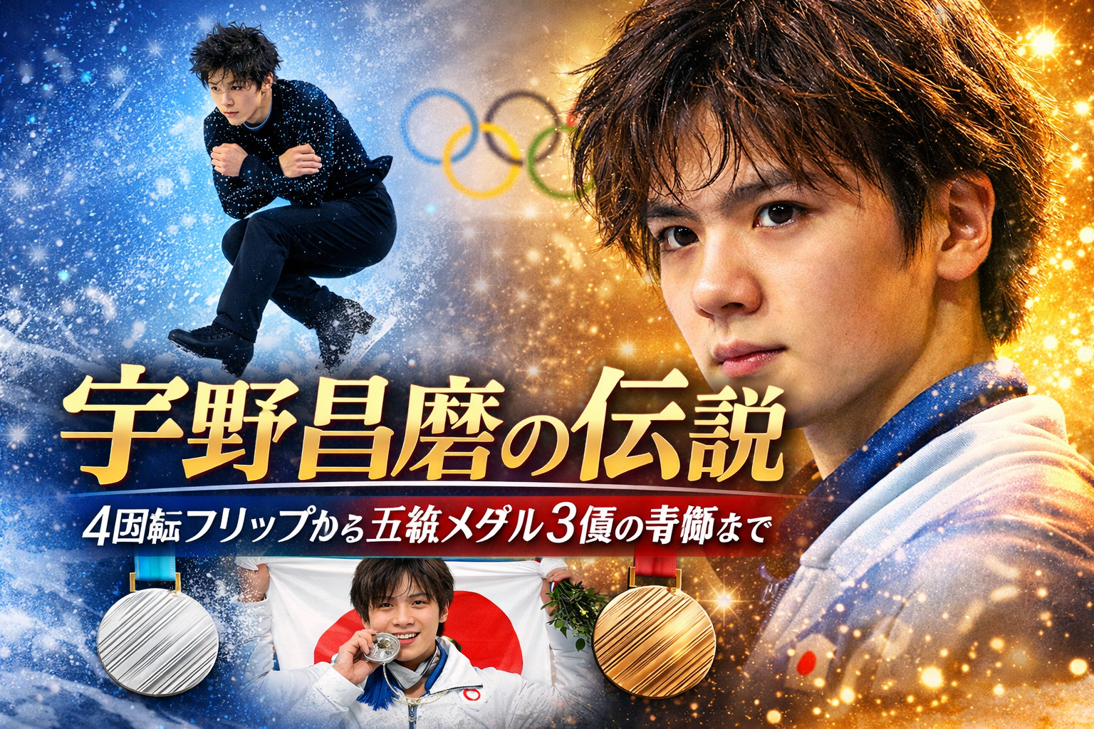 日本男子初の五輪メダル3個を成し遂げた宇野昌磨。超低出生体重児として生まれた彼の人生は、努力と絆に支えられた奇跡の連続でした。ジュニア時代の快進撃から世界選手権連覇、そしてプロ転向後の現在までを詳しく紹介します。