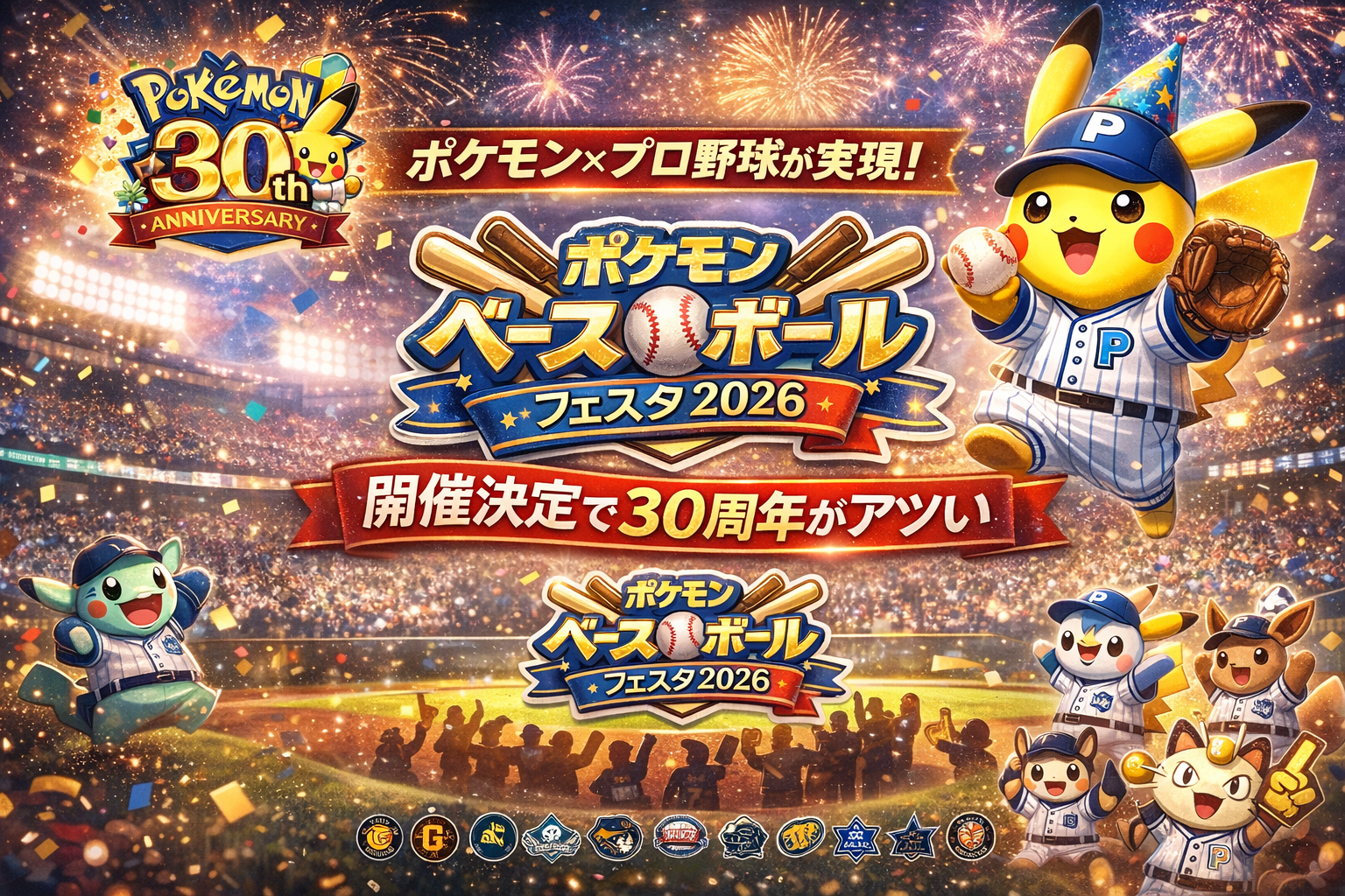 ポケモン×プロ野球が実現！「ポケモンベースボールフェスタ2026」開催決定で30周年がアツい