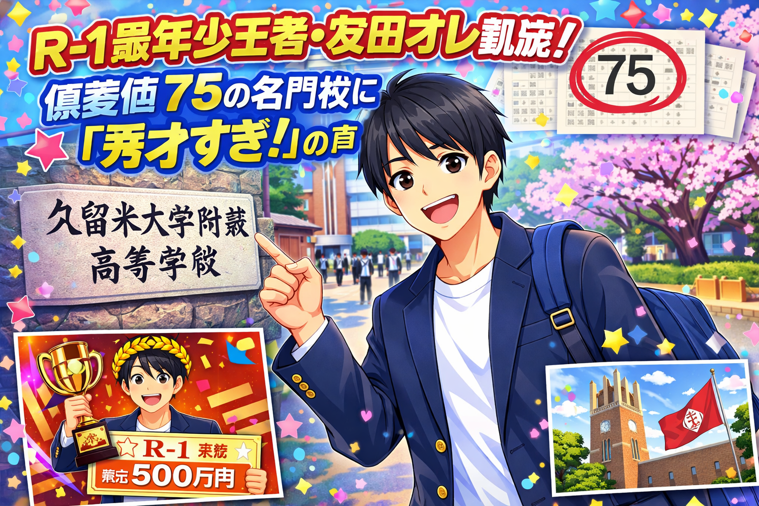 【意外？】R-1最年少王者・友田オレが母校に凱旋　偏差値75の名門校に「秀才すぎ」の声