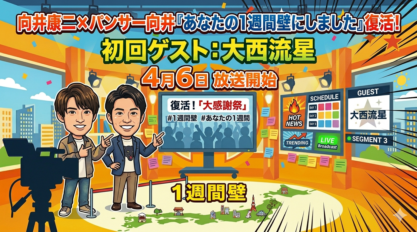 向井康二×パンサー向井「あなたの1週間壁にしました」復活！大西流星が初回ゲストで4月6日放送開始