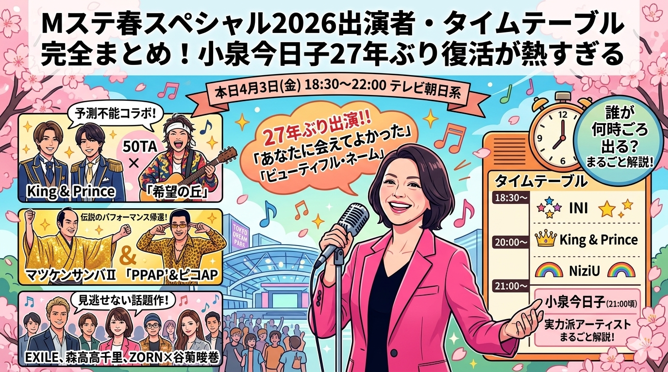 Mステ春スペシャル2026出演者・タイムテーブル完全まとめ！小泉今日子27年ぶり復活が熱すぎる