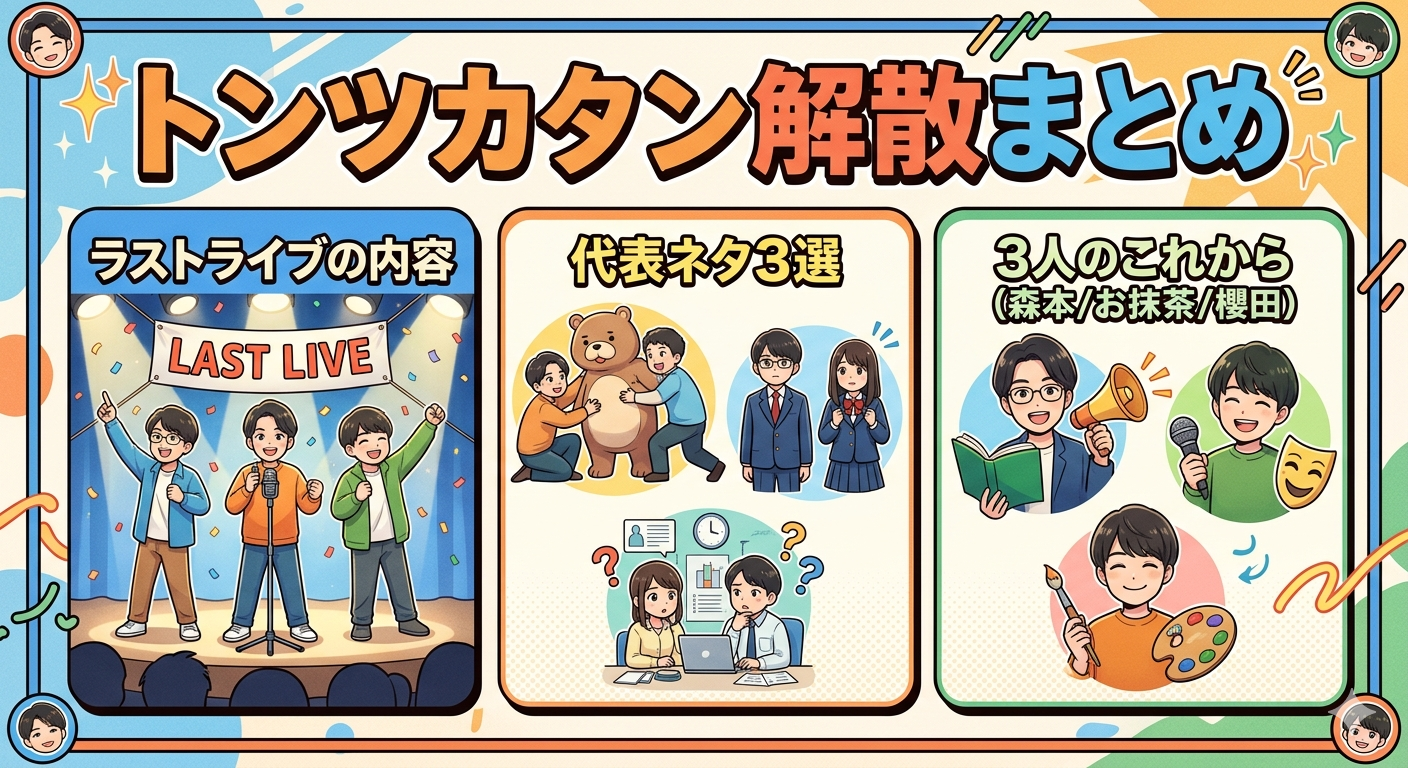 トンツカタン解散まとめ｜ラストライブの内容・代表ネタ3選・3人のこれから（森本/お抹茶/櫻田）
