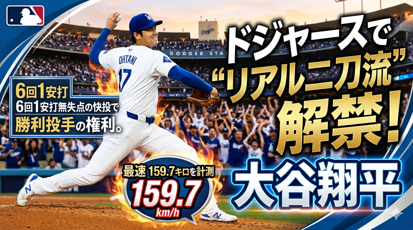 大谷翔平、ドジャースで“リアル二刀流”解禁！6回1安打無失点の快投で勝利投手の権利。最速159.7キロを計測