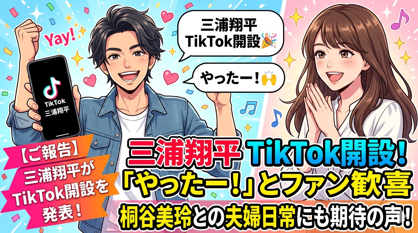 【ご報告】三浦翔平がTikTok開設を発表！「やったー！」とファン歓喜　桐谷美玲との夫婦日常にも期待の声